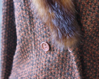 vintage | 1960s | fur trim | jacket | wool | Estex Creations | black | brown | box fit