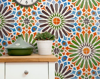 Moroccan Wallpaper Temporary, Lisbon Azulejo Tempoarary Wallpaper, Tiles Moroccan Wallpaper, Tiles Temporary Wallpaper