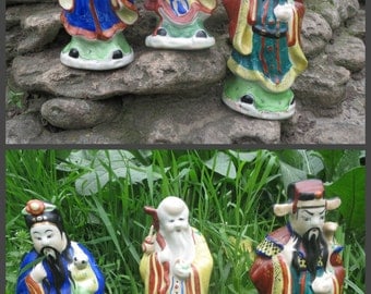 Vintage porcelain figurine Home decor Chinese porcelain statuette Hand painted porcelain Asian figurines Asian decor Three Star Gods