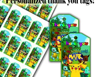 Pokemon thank you tags Pokemon birthday tags Pokemon thank you card Pokemon favor tags Pokemon printable Pokemon digital file