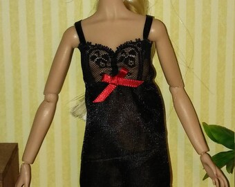 Black Nightgown for barbie, silkstone, Fashion royalty (FR2, monogram)