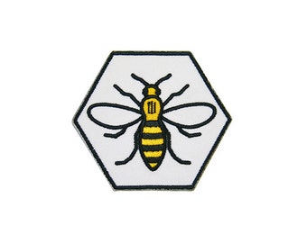 Hexagon Manchester Worker Bee Iron On Patch Embroidery Sewing DIY Customise Denim Cotton Hipster Northern Quarter Save the Bees