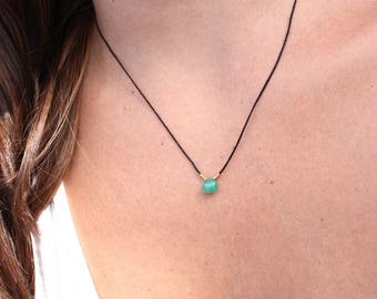Emerald Necklace-Nylon Necklace-Emerald Pendant Necklace-Genuine Green Emerald-Dainty Emerald Necklace-May Birthstone-Green Emerald pendant