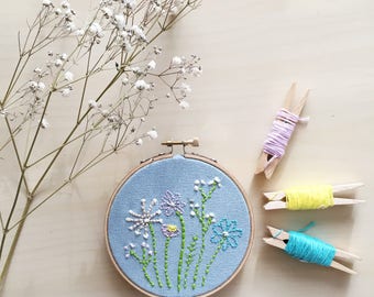 Boho Wildflower//Embroidery Hoop Art// 4 inch hoop//Wildflowers//Wall Decor