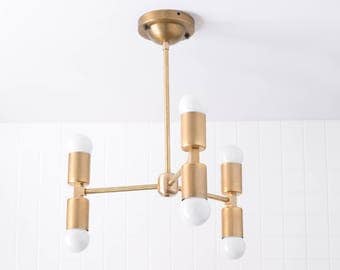 Minimal Chandelier - Modern Ceiling Lighting - Brass Ceiling Fixture - Mid Century Light