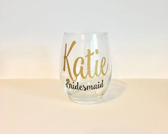 Personalized Bridesmaid Wine Glasses | Bridesmaid Wine Glasses | Custom Wine Glass | Bridal Party Gifts | Bridesmaid Gift