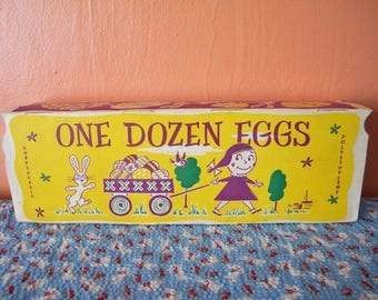 Vintage Package of Plastic Easter Eggs in Cardboard Egg Carton Cute Graphics