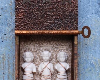 Assemblage Found Object Shrine Shadow Box "The Girls" Frozen Charlotte Dolls
