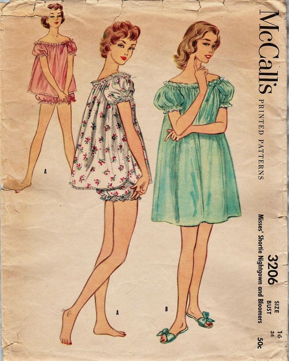 McCalls 3206 / Vintage 50s Sewing Pattern / Babydoll Pajamas