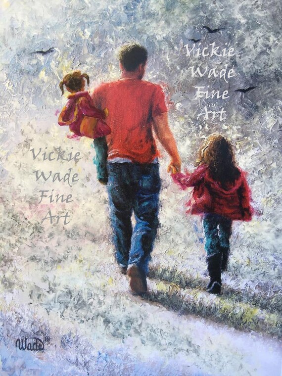 Download Father Two Daughters Art Print walking with dad dad and two