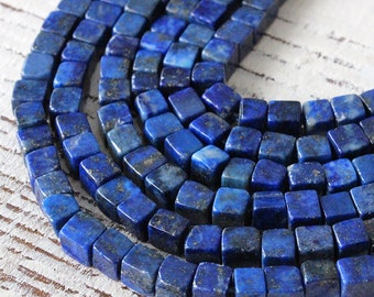 4mm Lapis Lazuli Cube Beads - 4mm Gemstone Cube Beads - Jewelry Making Supplies - Choose Amount