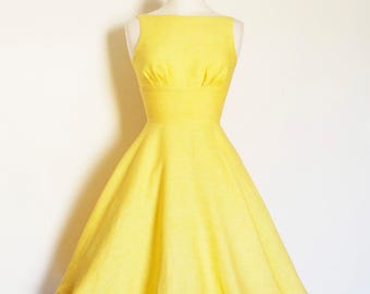 Sherbet Yellow Linen Tiffany Swing Dress - Made by Dig For Victory
