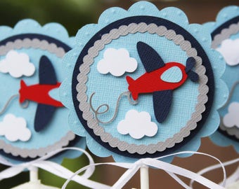 airplane toppers, cupcake toppers, airplane baby shower, airplane birthday, 1st birthday, baby shower decor, birthday decorations