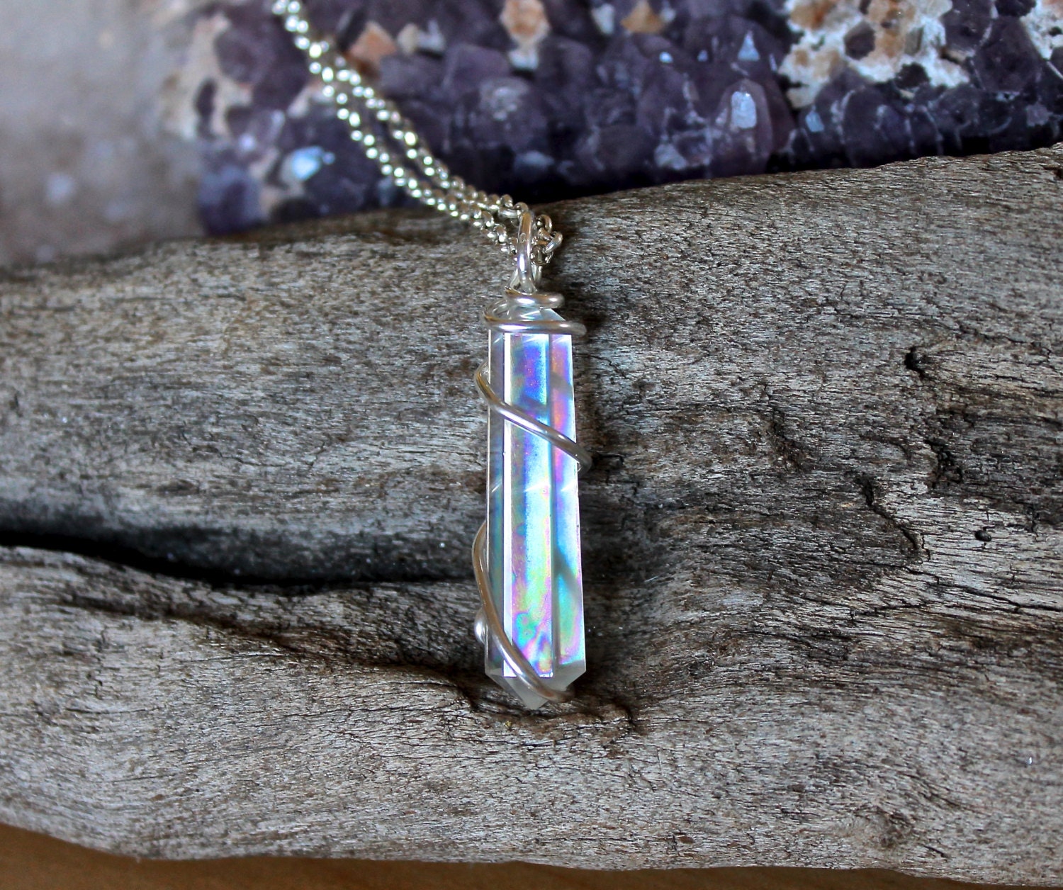 angel aura quartz necklace