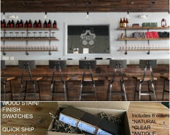 Reclaimed Bar Stools, Farmhouse Bar Stools, Commercial Stools. Finish/stain sample kit to try B4 you buy