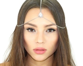 Crystal Bohemian Headpiece / Crystal Chain Headpiece / Grecian Chain Headpiece / Crystal Hair Jewelry / Kristin Perry