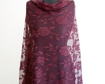 Dark Rose Lace - Lace Fabric - Sewing Supplies - Overlay Fabric - Cheap Fabric - Maroon Lace