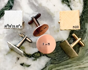 Decimal Coordinates Personalized Cuff Links, Custom Hand Stamped Cufflinks, Personalized Cufflinks, Your Name Personalized Stamped Cufflinks