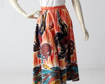 1950s Colorful Southwestern Print Skirt by Madalyn Miller | L/XL