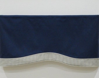 Custom Valance Navy Blue Stripe Ticking Band Piping Line Cording Home Decor READY TO SHIP