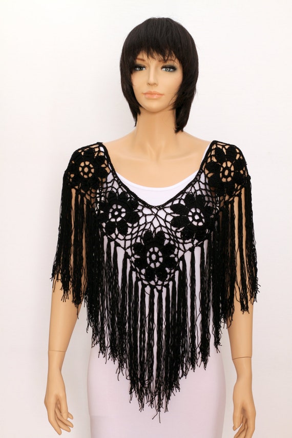 Black Shawl poncho cape crochet shawl wedding wrap wedding shawls Handmade Poncho