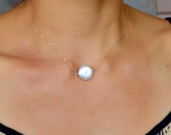 Large White Pearl Necklace, Natural Freshwater Pearl Necklace, Bridesmaid Pearl Necklace, Single Pearl Necklace