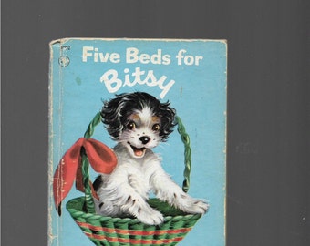 JUNIOR ELF BOOK, Vintage Small Children's 1950 Hardcover Book, Five Beds For Bitsy, A Puppy Grows Up, Puppies, Baskets, Nostalgia, Books,