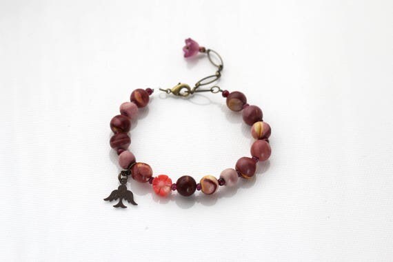 Garnet, Coral & Mookaite Bracelet - Charm Bracelet
