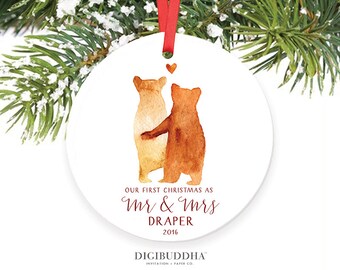 First Married Christmas Ornament Bears In Love Our First Christmas as Mr and Mrs Ornament Newlyweds Ornament First Year Married Ornament