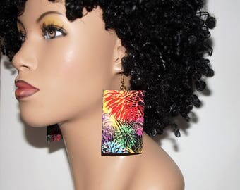 Super Funky Fabric Covered Wood Earrings-Fireworks
