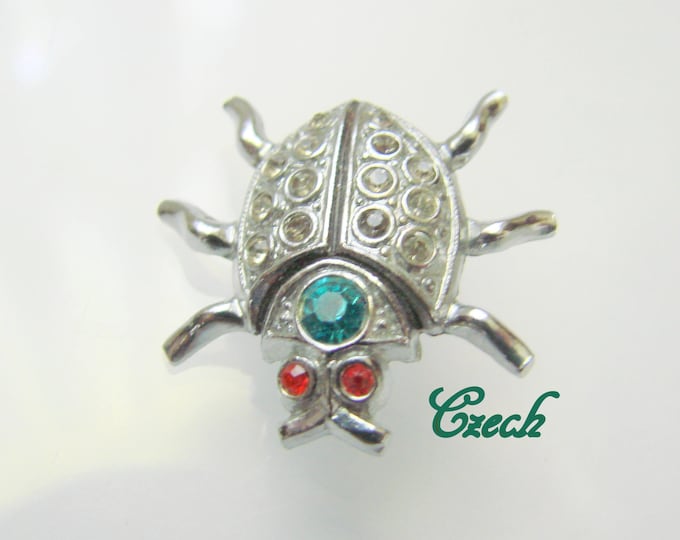 Precious Vintage Czechoslovakia Jeweled Rhinestone Bug Brooch / Czech / Figural / Jewelry / Jewellery