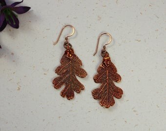 SALE Copper Earrings, Oak Earrings, Real Leaf Earrings, Lacey Oak Earrings, Real Leaf Jewelry SALE94