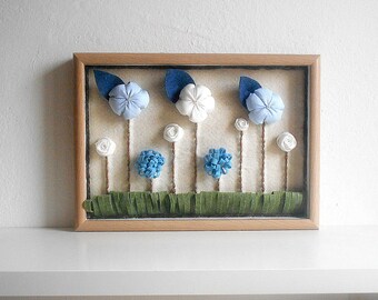 Fabric flowers wall art newborn home decoration boy 3d framed