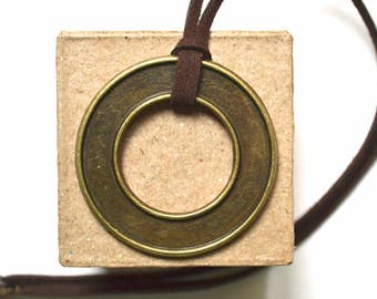 Necklace with Bronze Circle Pendant - Unisex - Minimalist Style - Handmade