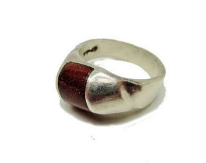 Sterling ring - Silver 925 - Red sparle Gold stone - Taxco Mexico - size 10 - modernistic