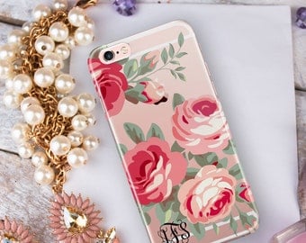 Clear iPhone 7 plus case with design, Floral Iphone 7 case transparent, Xmas Gift for Her Under 25, Hard back with TPU bumpers (1728)