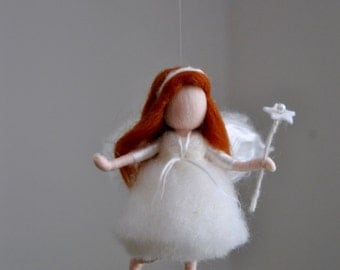 Small White Fairy Needle Felted wall hanging : Fairy with wand