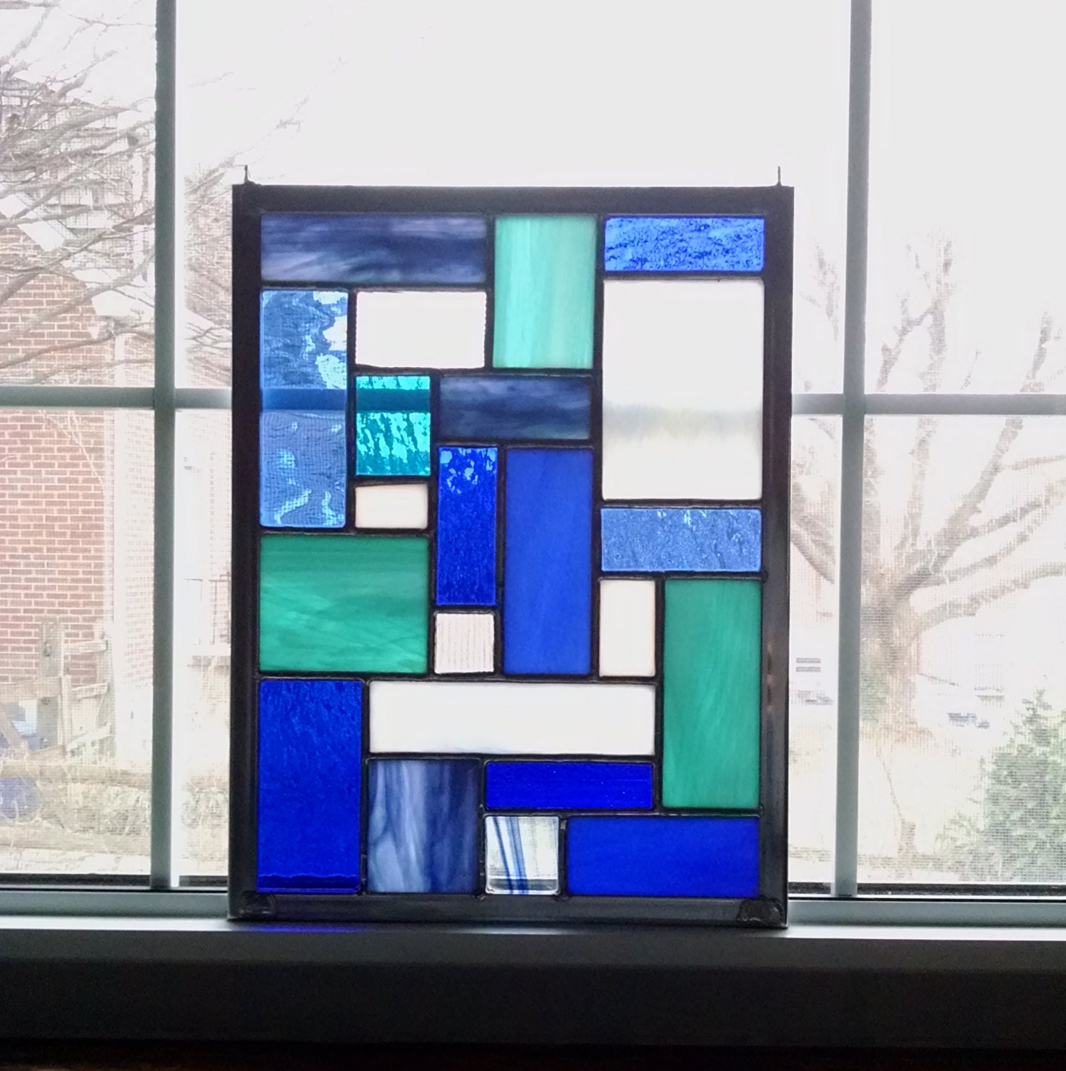 Blue Geometric Stained Glass Panel Blue Stained Glass Window