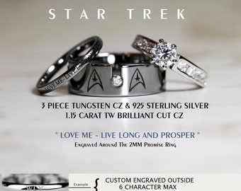 star trek tungsten and 925 sterling silver 115 carat cz wedding ring set 8mm star - Star Trek Wedding Ring star trek tungsten and 925 sterling silver 115 carat cz wedding ring set 8mm star - Star Trek Wedding Ring