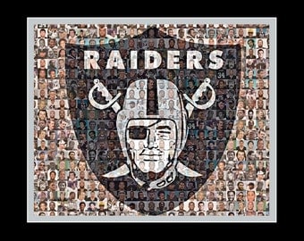 Oakland Raiders Player Mosaic Print Art Design Using 100 of the Greatest Raider Players of All Time.