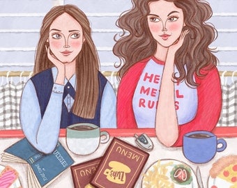 Gilmore Girls Poster Print by Rachel Corcoran - Rory, Lorelai Gilmore - Best Friends, Mother / Daughter / Sister Gift, Digital Illustration