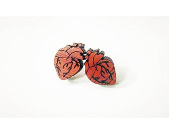 Anatomical heart studs, heart studs, real heart studs, red heart studs, anatomical heart earrings, red heart earrings, mother's day gift
