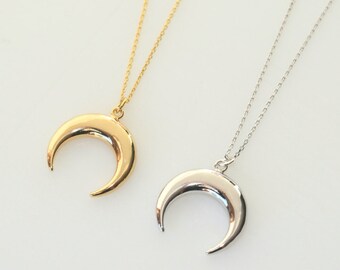 Crescent Moon Necklace, Gold Necklace, Silver Necklace, Everyday Wear