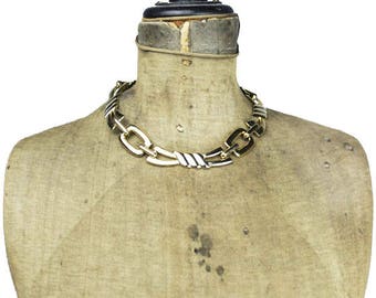 Vintage Chunky Gold Link Necklace, Chunky Gold Collar Necklace, Chunky Gold Necklace, Wide Gold Necklace