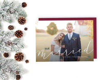 Christmas Card, Married Christmas, Merry and Bright, Photo Christmas Card