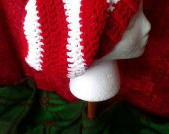 Where's Waldo Hat, Red and White Crochet Slouchy Beanie, Christmas Hat, Red and White Hat, Red and White Slouchy, Ready to Ship, B77-17-0422