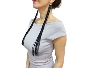 Extra long black fringe earrings, Long tassel earrings Steampunk jewelry, Shoulder duster earrings, Fashion Models Jewelry