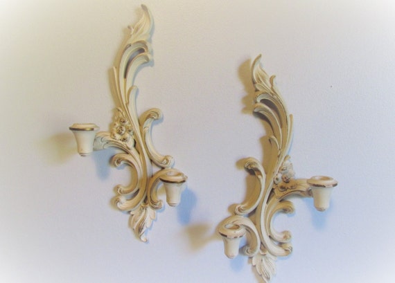 Vintage Syroco Wall  Sconce  Set Shabby Chic Romantic  Bedroom 