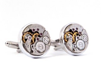 Steampunk Cufflinks, Vintage Watch Movement Cuff Links. Wedding Gift. Anniversary Present.