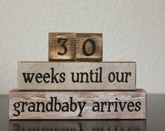 Neutral Grandparents Countdown Blocks Countdown to Grandbaby Beach Grandma Countdown Wood Countdown Blocks Neutral Pregnancy Announcement